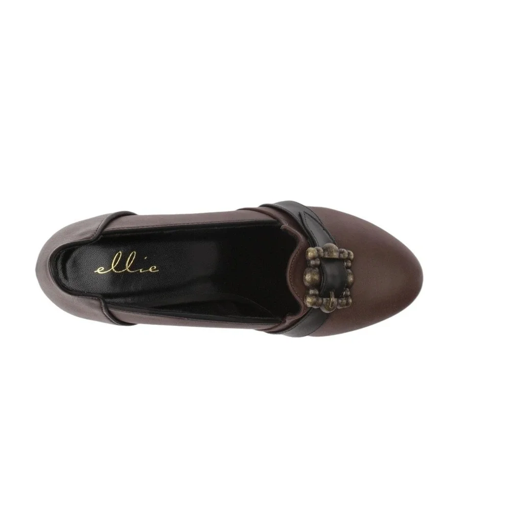 Ellie‎ Shoes Women's 414 Marian Platform Pump Brown Buckle Heels Size 10